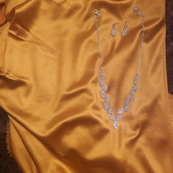 Jolie Strapless Satin Maxi Gown Bundle (Marigold) & Jewelry set - Picture 5 of 8